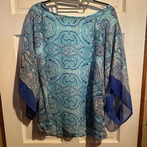 dressbarn Teal and Blue Paisley Handkerchief Tunic